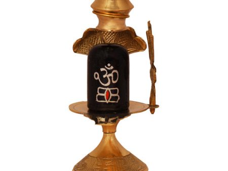 Black Shivling with Nag Dhara Pot - 4.5 Inches | Brass Idol  Mahadev Shivling  Shiva Lingam for Pooja For Sale