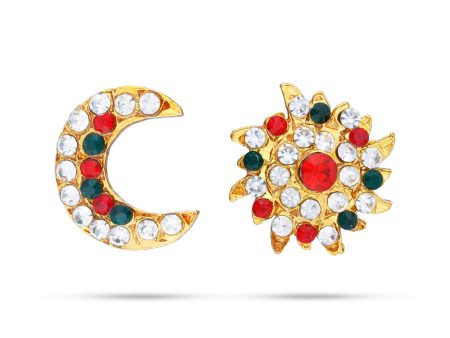 Stone Sun And Moon Pair - 0.75 x 0.5 Inch | Multicolour Stone Sun Moon  Hair Accessories for Deity Hot on Sale