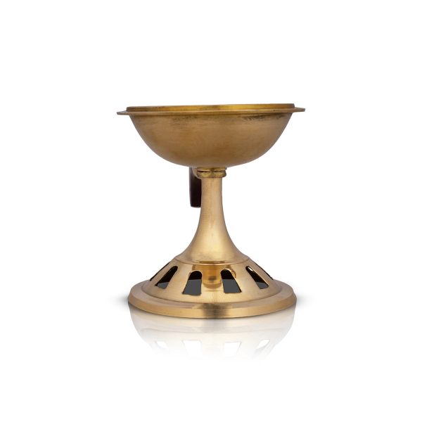 Dhoop Dhani With Lid - 7 x 8 Inches | Brass Dhup Dhani With Wooden Handle  Sambrani Burner for Pooja  355 Gms Supply