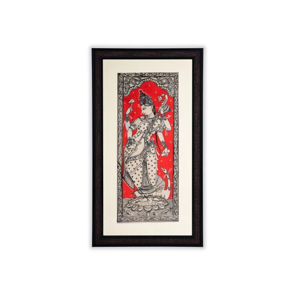 Pattachitra Painting Frame - 22 x 12 Inches | Standing Saraswati Design Patachitra Painting  Hand Painted Frame Discount