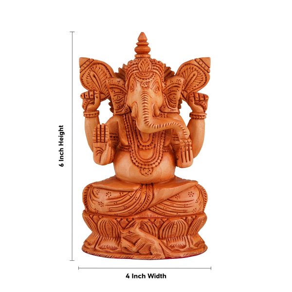 Ganesh Murti - 6 x 4 Inches | Wooden Statue  Sitting Vinayaka Statue  Ganpati Murti for Pooja For Discount