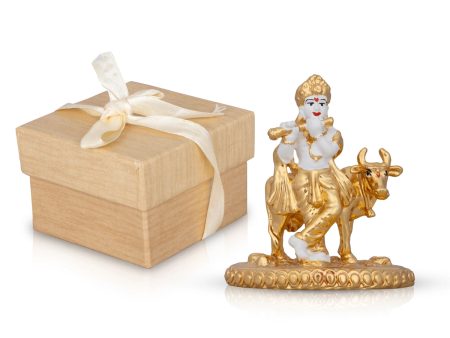 Cow Krishna Murti - 3 x 2.5 Inches | Krishna Statue  Ceramic Sculpture for Pooja  70 Gms Approx Sale