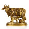 Cow With Calf Idol - 6.5 x 6 Inches | Antique Brass Idol  Kamdhenu Cow With Calf Statue for Home  2.180 Kgs on Sale