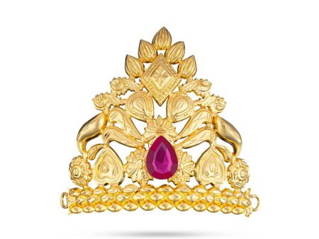 Half Crown - 3.5 x 3.5 Inches | Gold Polish With Single Stone Kireedam  Half Mukut  Half Kiridam for Deity For Cheap