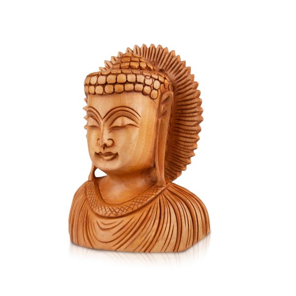 Buddha Bust Statue - 5 x 4.5 Inches | Wooden Statue  Buddha Idol  Buddha Murti for Pooja Discount