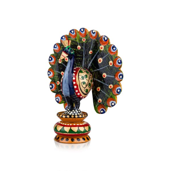 Chatter Peacock Statue - 3 x 3 Inches | Painted Peacock Idol  Wooden Statue for Home Decor Fashion