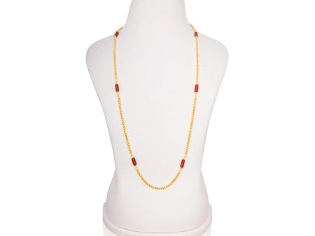 Coral Beads With Chain - 14 Inches | Gold Polish Jewellery  Coral Beads Jewelry for Women Cheap