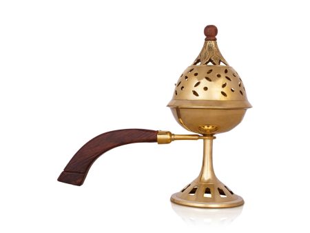 Dhoop Stand With Wooden Handle - 8 x 8 Inches | Brass Dhup Dhani With Lid  Sambrani Stand for Pooja  425 Gms on Sale