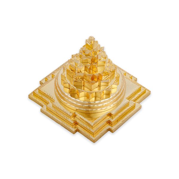 Maha Meru - 4 x 4 Inches | Gold Polish Sri Yantra  Sri Chakra Maha Meru for Pooja  1.460 Kgs Approx For Sale