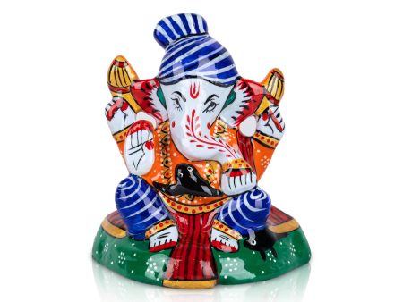 Ganesh Murti - 3 x 4.5 Inches | Painted Ganpati Murti  Sitting Ganpati Idol  Metal Vinayaka Statue for Pooja Online Sale