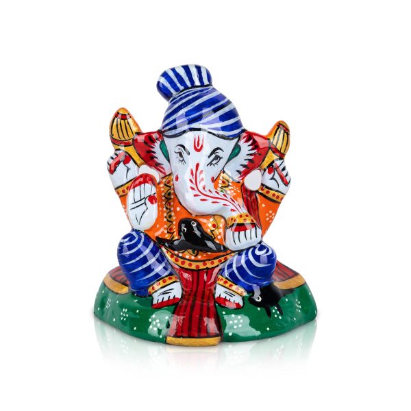 Ganesh Murti - 3 x 4.5 Inches | Painted Ganpati Murti  Sitting Ganpati Idol  Metal Vinayaka Statue for Pooja Online Sale