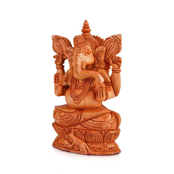 Ganesh Murti - 6 x 4 Inches | Wooden Statue  Sitting Vinayaka Statue  Ganpati Murti for Pooja For Discount