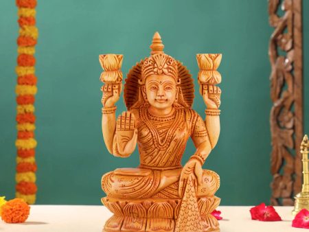 Lakshmi Idol Sitting On Lotus - 6 x 4 Inches | Wooden Statue  Lakshmi Murti  Laxmi Idol for Pooja Online now