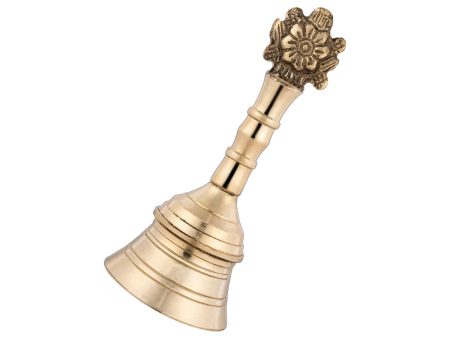 Hand Bell - 5.5 x 2.5 Inches | Shankh Chakra Handle Ghanti  Pooja Bell  Brass Bell for Home  330 Gms Approx on Sale