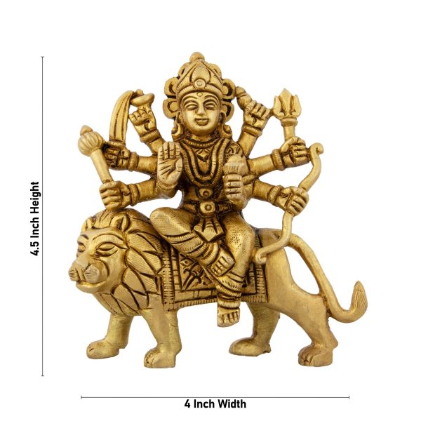 Durga Idol Sitting On Lion - 4.5 x 4 Inches | Antique Brass Idol  Durga Murti With Eight Hands for Pooja Online Sale