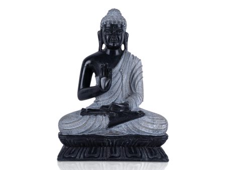 Buddha Statue Sitting On Flower Base - 10 x 7 Inches | Marble Murti  Black Stone Polish Buddha Murti for Pooja Online Sale