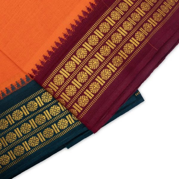 Veshti - 2 Mtrs | 3 Line Rudraksha Border Dhoti  Dark Orange Colour Vesti for Men Online Hot Sale