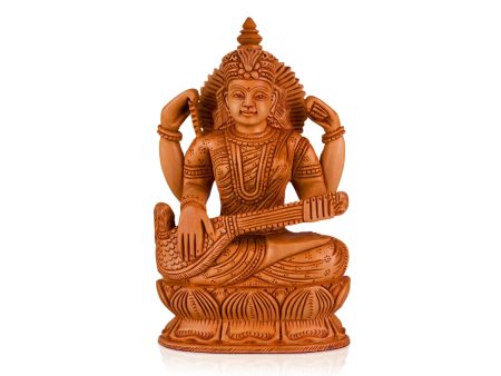 Saraswati Murti - 8 x 5 Inches | Wooden Statue  Sitting Saraswati Idol for Pooja Online Sale