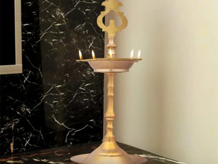 Brass Lamp - 8 x 3.5 Inches | Brass Diya  Karaikudi Pirai Design Vilakku for Pooja  300 Gms Approx Fashion