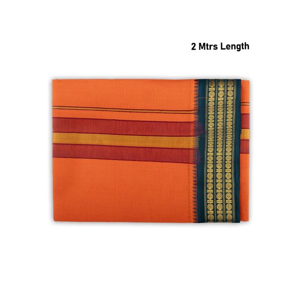 Veshti - 2 Mtrs | 3 Line Rudraksha Border Dhoti  Dark Orange Colour Vesti for Men Online Hot Sale