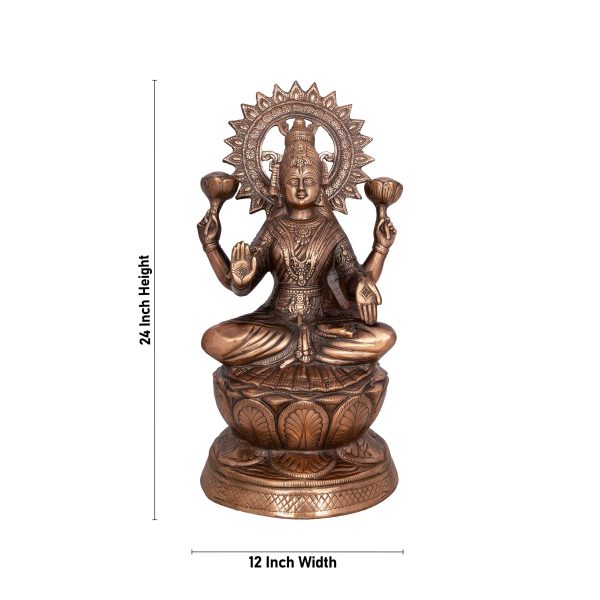 Lakshmi Idol Sitting On Lotus - 24 x 12 Inches | Copper Oxidised Laxmi Idol  Laxmi Murti for Pooja  4.340 Kgs Hot on Sale