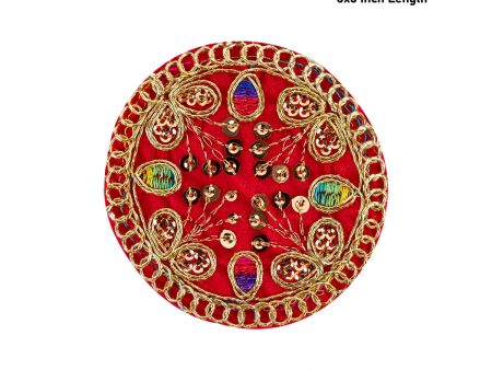 Thali Cover - 3 x 3 Inches | Velvet Pooja Aasan  Embroidery Design Puja Thali Cover for Pooja Online