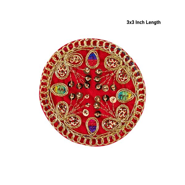 Thali Cover - 3 x 3 Inches | Velvet Pooja Aasan  Embroidery Design Puja Thali Cover for Pooja Online