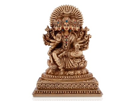 Gayatri Devi Sitting On Lotus Flower - 6 x 4.25 Inches | Resin Statue  Gold Polish Gayathri Devi for Pooja For Cheap