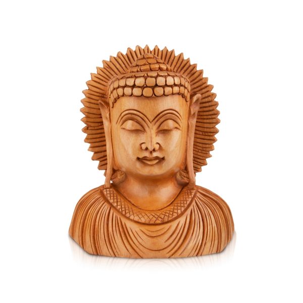 Buddha Bust Statue - 5 x 4.5 Inches | Wooden Statue  Buddha Idol  Buddha Murti for Pooja Discount