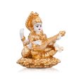 Saraswati Murti - 3 x 2.5 Inches | Metal Gold Polish Saraswathy Idol  Sitting Saraswati Moorti for Pooja Supply