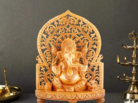 Ganesh Murti Sitting On Chowki - 10 x 7 Inches | Ganpati Murti  Vinayaka Statue  Wooden Statue for Home Online Hot Sale