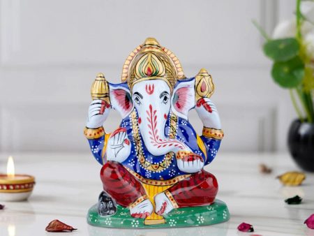 Ganesh Murti - 4 x 3.25 Inches | Aluminium Vinayagar Statue  Sitting Ganesha Statue  Painted Ganpati Murti for Pooja Supply