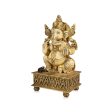 Ganesh Murti - 10 x 6 Inches | Marble Dust Murti  Gold Antique Polish Ganapati Idol Sitting On Chowki for Pooja Online