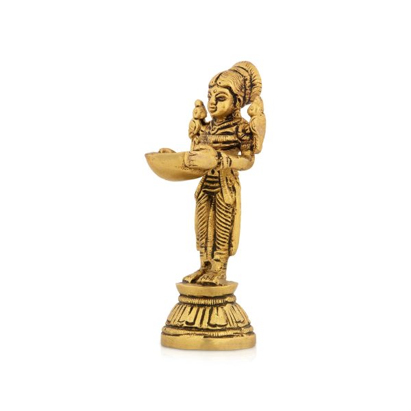 Standing Lady Deepam - 4 x 1.5 Inches | Antique Brass Vilakku  Brass Lamp for Pooja  240 Gms Approx Cheap