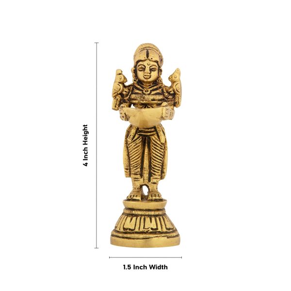 Standing Lady Deepam - 4 x 1.5 Inches | Antique Brass Vilakku  Brass Lamp for Pooja  240 Gms Approx Cheap