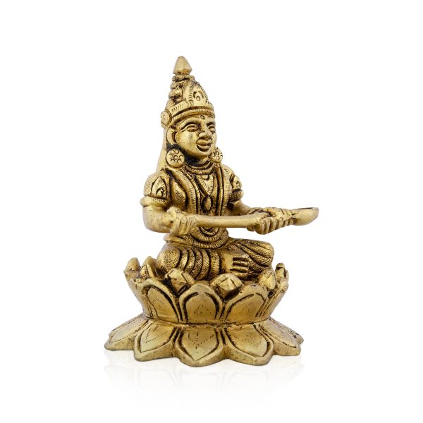 Annapurna Devi Sitting On Lotus Flower - 4 x 2.75 Inches | Antique Brass Idol  Annapurna Murti for Pooja  740 Gms Supply