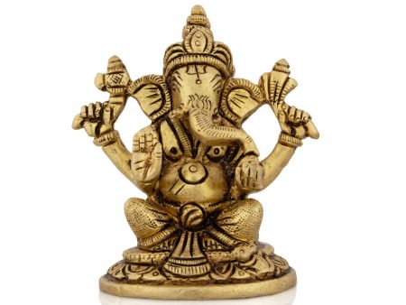 Ganesh Murti - 3 x 2.75 Inches | Antique Brass Idol  Vinayaka Statue  Sitting Ganpati Murti for Pooja  350 Gms Online now