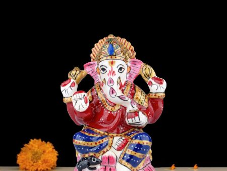 Ganesh Murti - 4 x 3 Inches | Aluminium Vinayagar Statue  Sitting Ganesha Statue  Painted Ganpati Murti for Pooja Online Sale