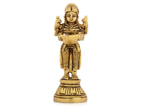 Standing Lady Deepam - 4 x 1.5 Inches | Antique Brass Vilakku  Brass Lamp for Pooja  240 Gms Approx Cheap