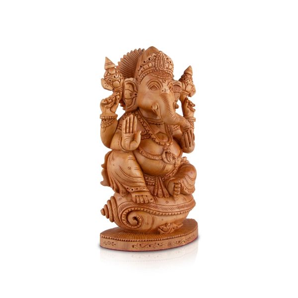 Ganesh Murti - 8 x 4.5 Inches | Vinayagar Statue  Wooden Statue  Flat Ganpati Statue for Pooja Online