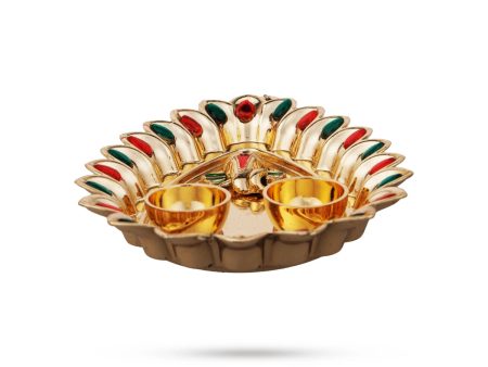 Decorated Plate with Two Chandan Cup - 1 x 6 Inches | Sindoor Plate  Kumkum Tray  Haldi Kumkum Plate for Home Discount