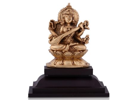 Saraswati Murti Sitting On Lotus Flower - 4 x 3.25 Inches | Resin Statue  Saraswathy Idol With Base for Pooja Fashion