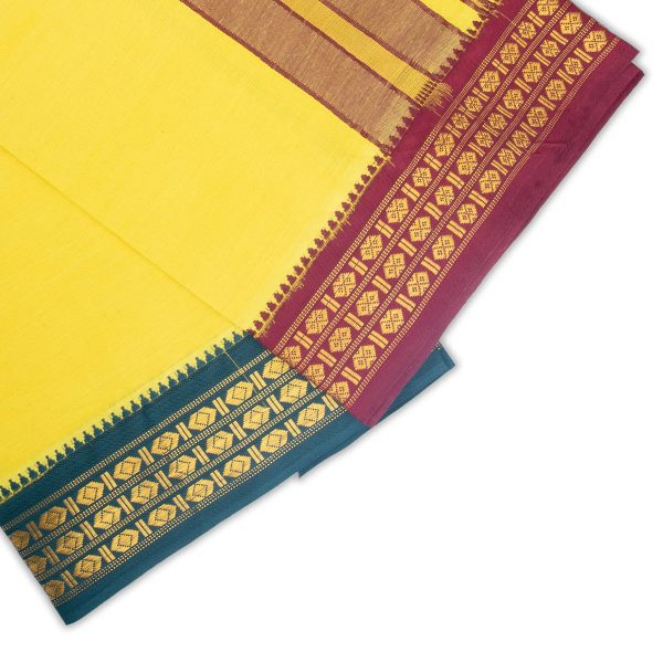 Veshti - 2 Mtrs | 3 Line Rudraksha Border Dhoti  Lemon Yellow Colour Vesti for Men Online