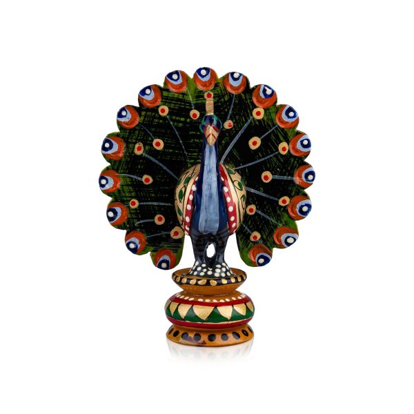 Chatter Peacock Statue - 3 x 3 Inches | Painted Peacock Idol  Wooden Statue for Home Decor Fashion