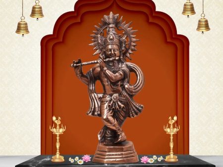 Krishna Murti - 22 x 11 Inches | Copper Idol  Copper Oxidised Standing Krishna Idol for Pooja  1.880 Kgs Approx Fashion