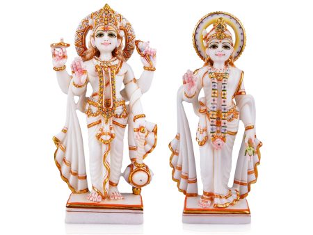 Laxmi Vishnu Murti Pair - 12 x 6 Inches | Marble Murti  Painted Lakshmi Vishnu Idol for Pooja Supply