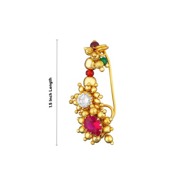 Bullaku Nose Pin | Stone Nose Pin  Beads Jewellery  Gold Polish Nathu Bullaku for Deity For Sale