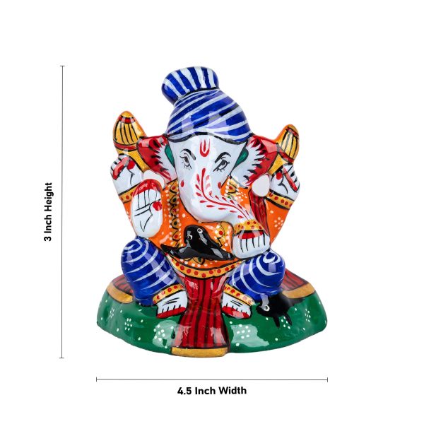 Ganesh Murti - 3 x 4.5 Inches | Painted Ganpati Murti  Sitting Ganpati Idol  Metal Vinayaka Statue for Pooja Online Sale