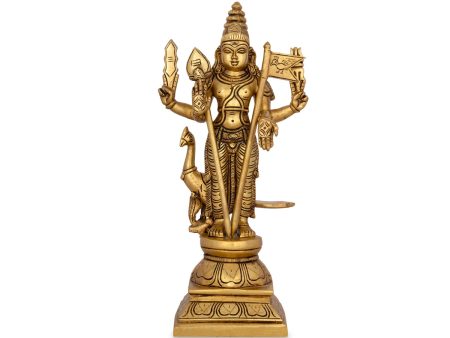 Murugan Statue With Base - 11.5 x 5.5 Inches | Antique Brass Idol  Standing Murugan Silai for Pooja  4 Kgs Online Sale