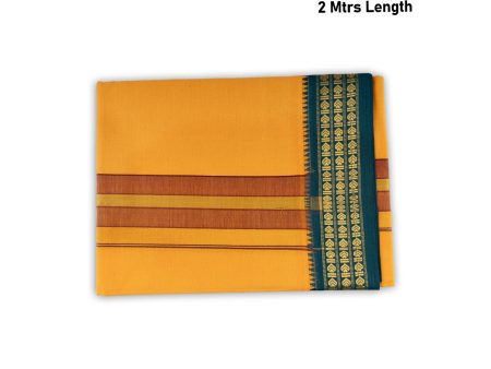 Veshti - 2 Mtrs | 3 Line Rudraksha Border Dhoti  Mango Yellow Colour Vesti for Men Discount